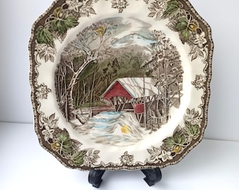 Vintage Johnson Bros large dinner plate/ The Covered Bridge from The Friendly Village series/ picture plate/vintage kitchen decor/wall decor