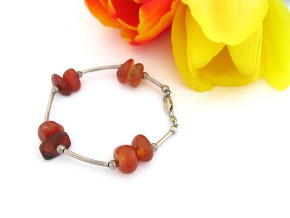 Vintage silver bracelet 925 with carnelian and si… - image 1