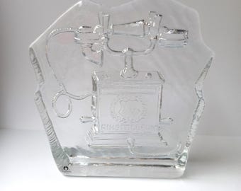 SUPER! Fermacarte in vetro Pukeberg vintage | Prodotto in Svezia RIKSTELEFON /vetro artistico