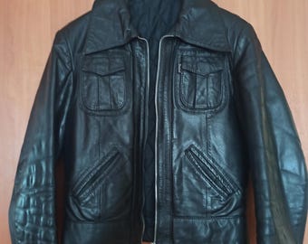 1980s Leather Jacket, Swedish Vintage Janbell Retro Jacket: 38-40 M-L/Cropped jacket, crop jacket