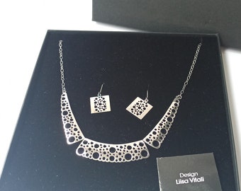 Liisa Vitali "Pitsi" Finland Necklace Sterling Silver Vintage & Liisa Vitali Lace Vintage earrings Sterling Silver