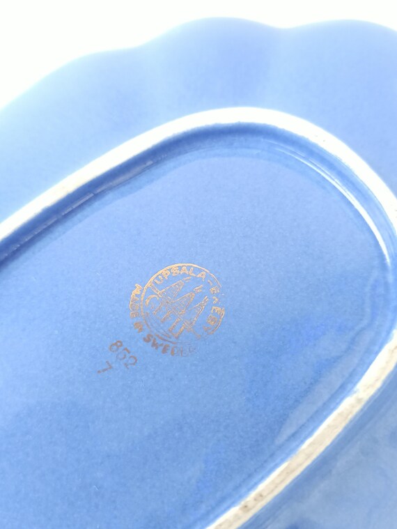 Upsala Ekeby Gefle Porslin Blu Vintage Ceramic Plate. Red With