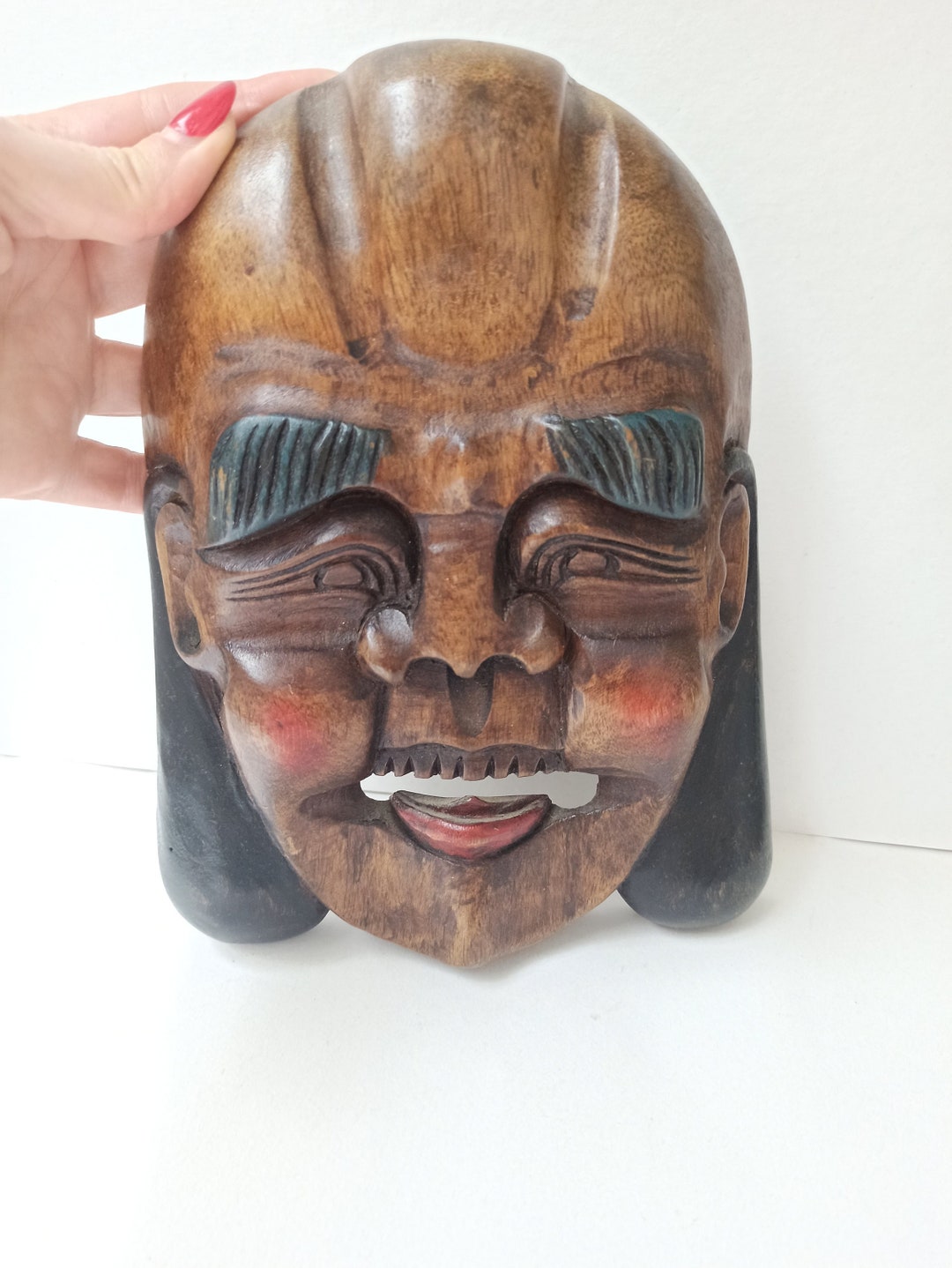 Vintage Wooden Mask Wall Decor Chinese Carved Handmade - Etsy