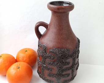 Vintage jarrón de cerámica STREHLA GDR Alemania Oriental Grasa Lava Marrón Cerámica Alemana