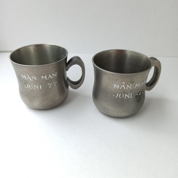 Vintage pewter  two drinking cups by Scandia tenn Sweden Marke Markström Uppsala Handarbetat Tenn