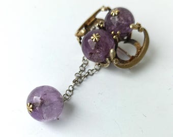 Broche antigo de prata com ametistas