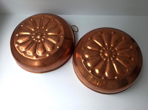 Set of 2 Vintage Swedish Small Copper Mold Cake Mold,jelly Mold