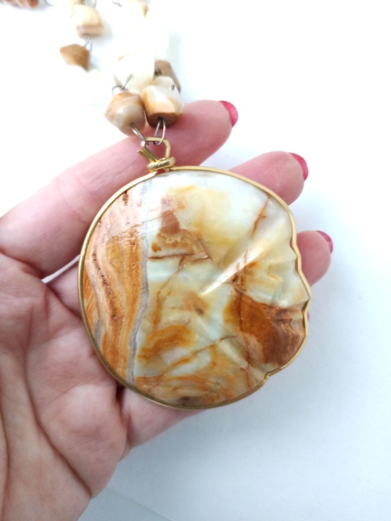 Vintage pendant/necklace made of natural onyx sto… - image 6