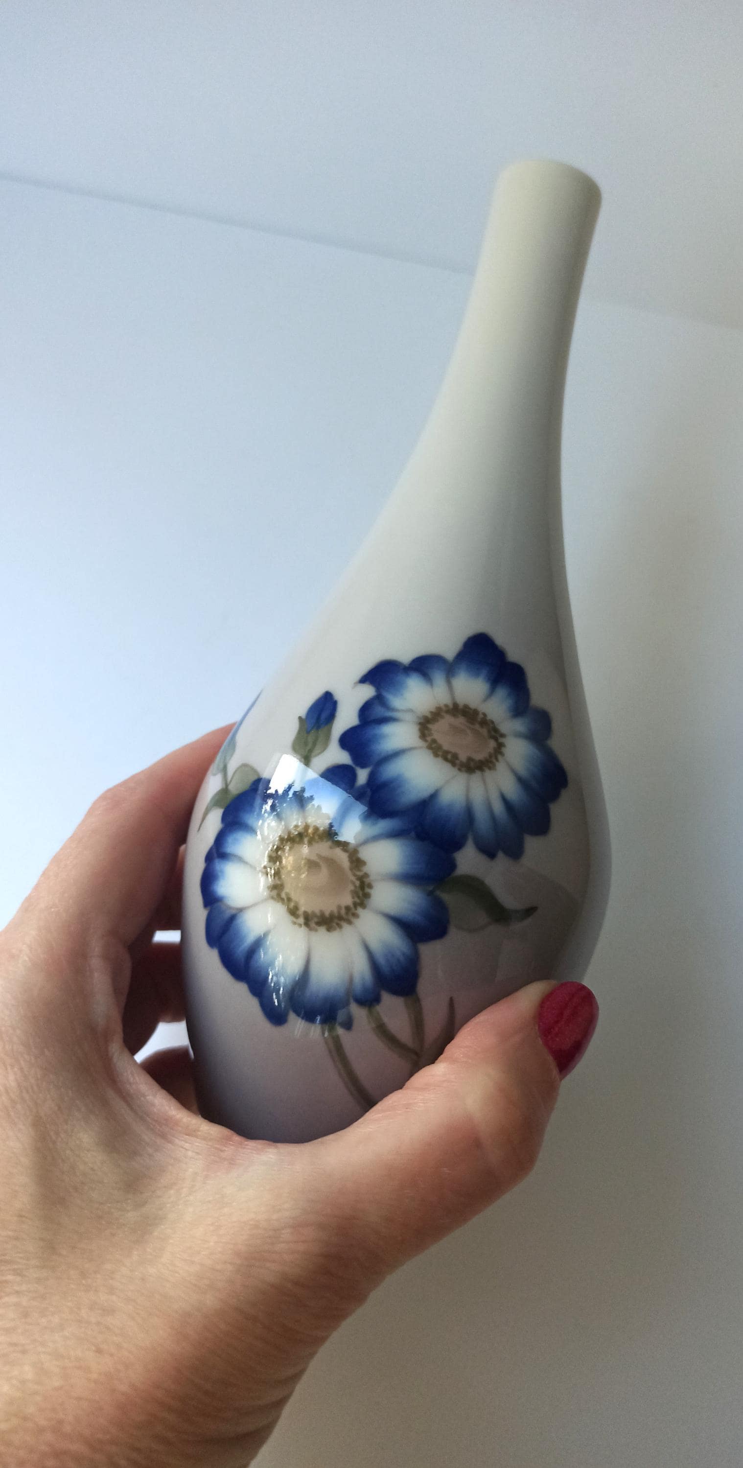 ヴィンテージ Bing & Grondahl 大型磁器花瓶 ブルーフラワー