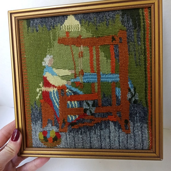 2 vintages pictures Handwoven wall hanging with Swedish in Flemish technique from Sweden