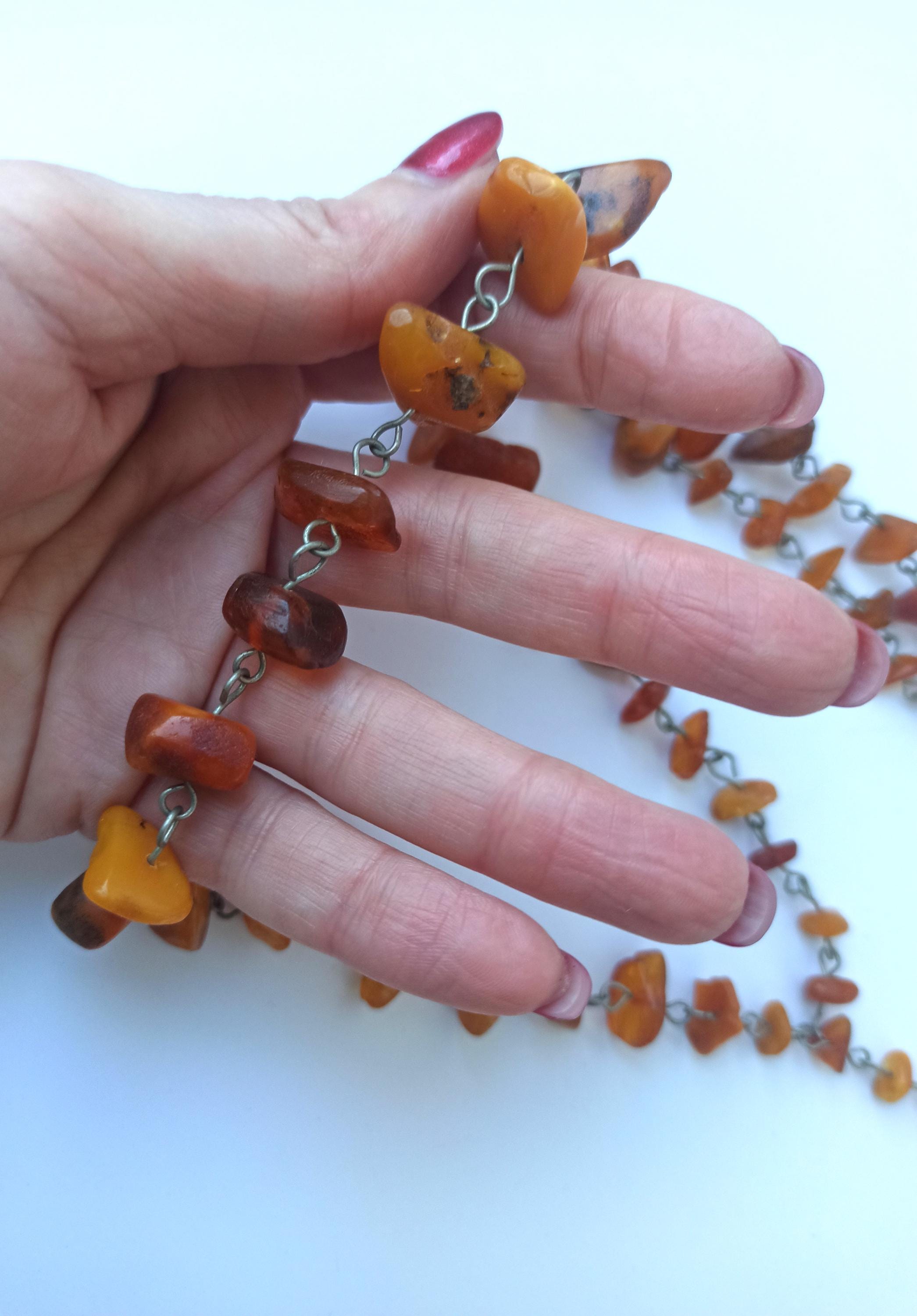 Collier D'ambre Baltique Vintage Années 70 - Perles En Forme De Dent, URSS, Occasion
