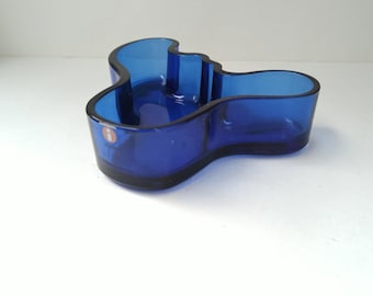 Vintage Iittala Alvar Aalto cobalt blue bowl or candle holder scandinavian vintage design