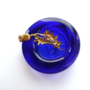Erik Hoglund glass pin dish Bull Head  Boda  c1960  Sweden BLUE ART GLASS
