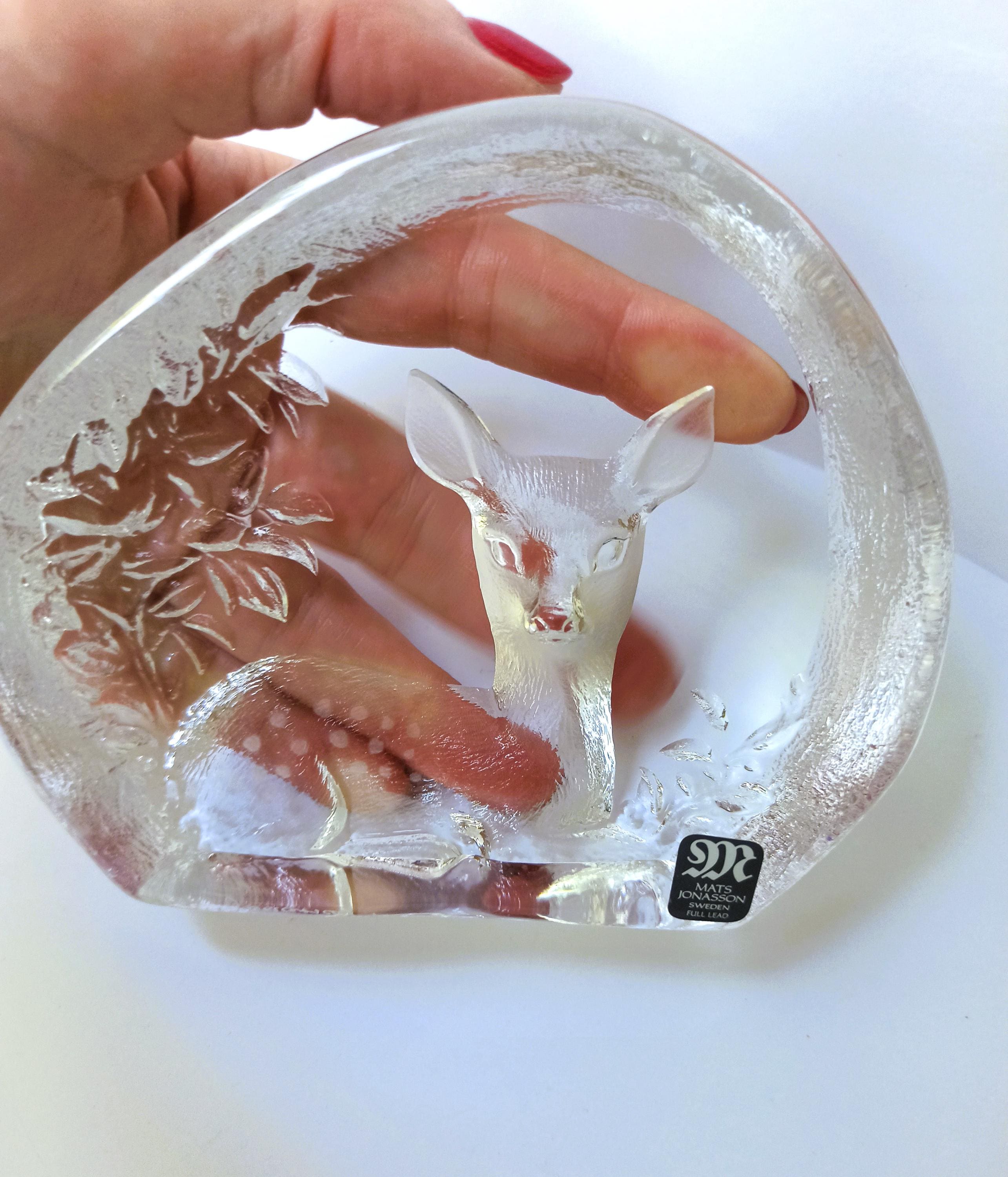 Mats Jonasson Swedish Lead Crystal Fawn Deer Sculpture Paperweight