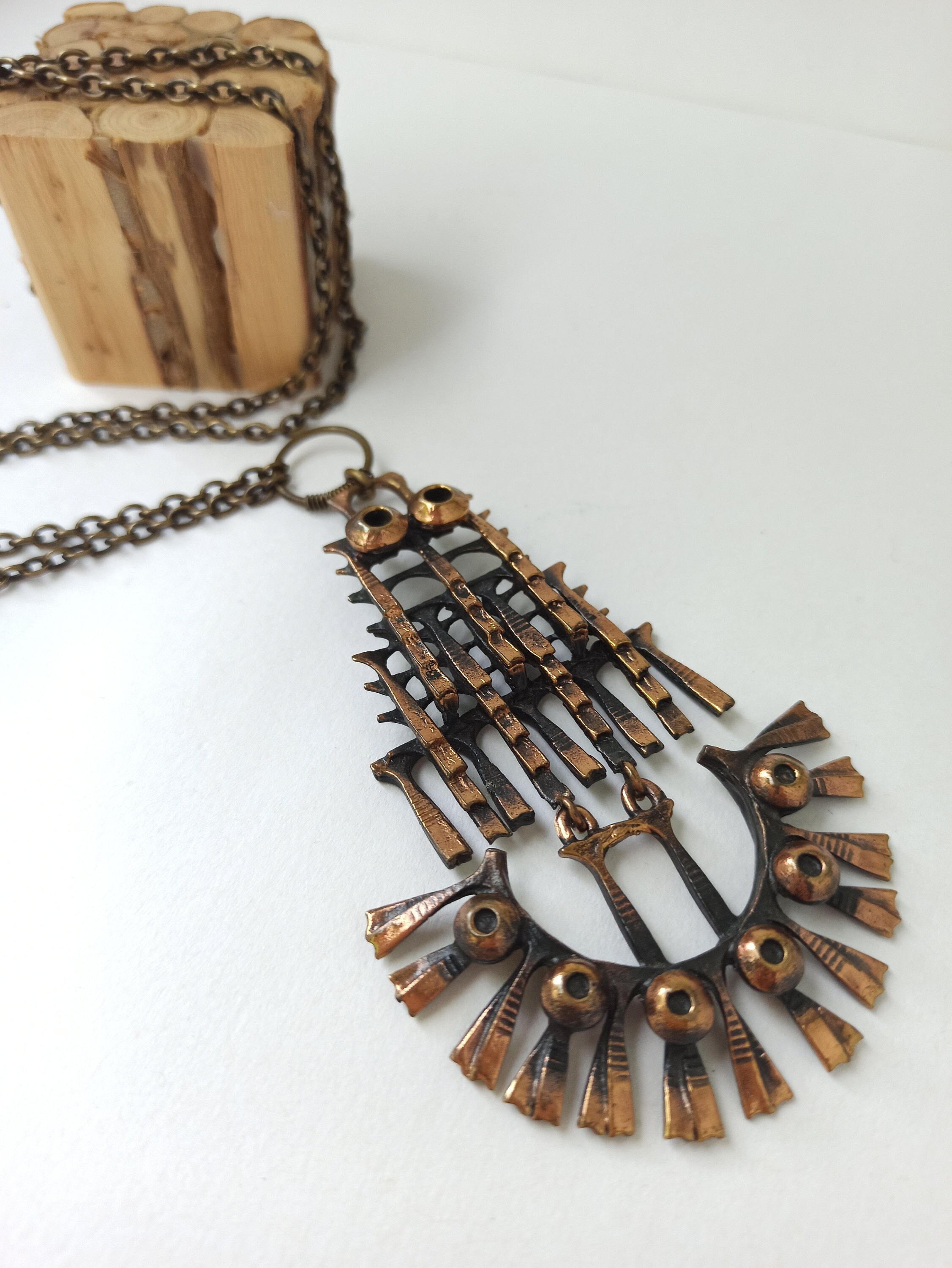 Vintage Pentti Sarpaneva Stylized Bronze Owl Necklace Pendants