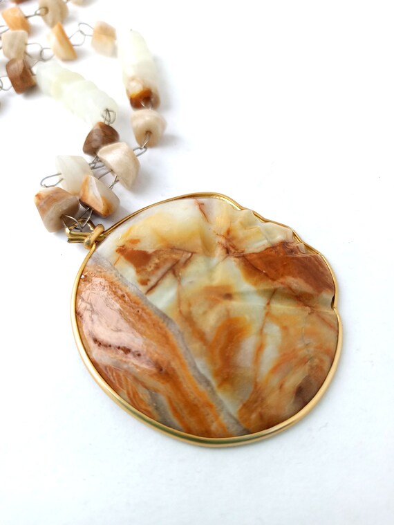 Vintage pendant/necklace made of natural onyx sto… - image 5