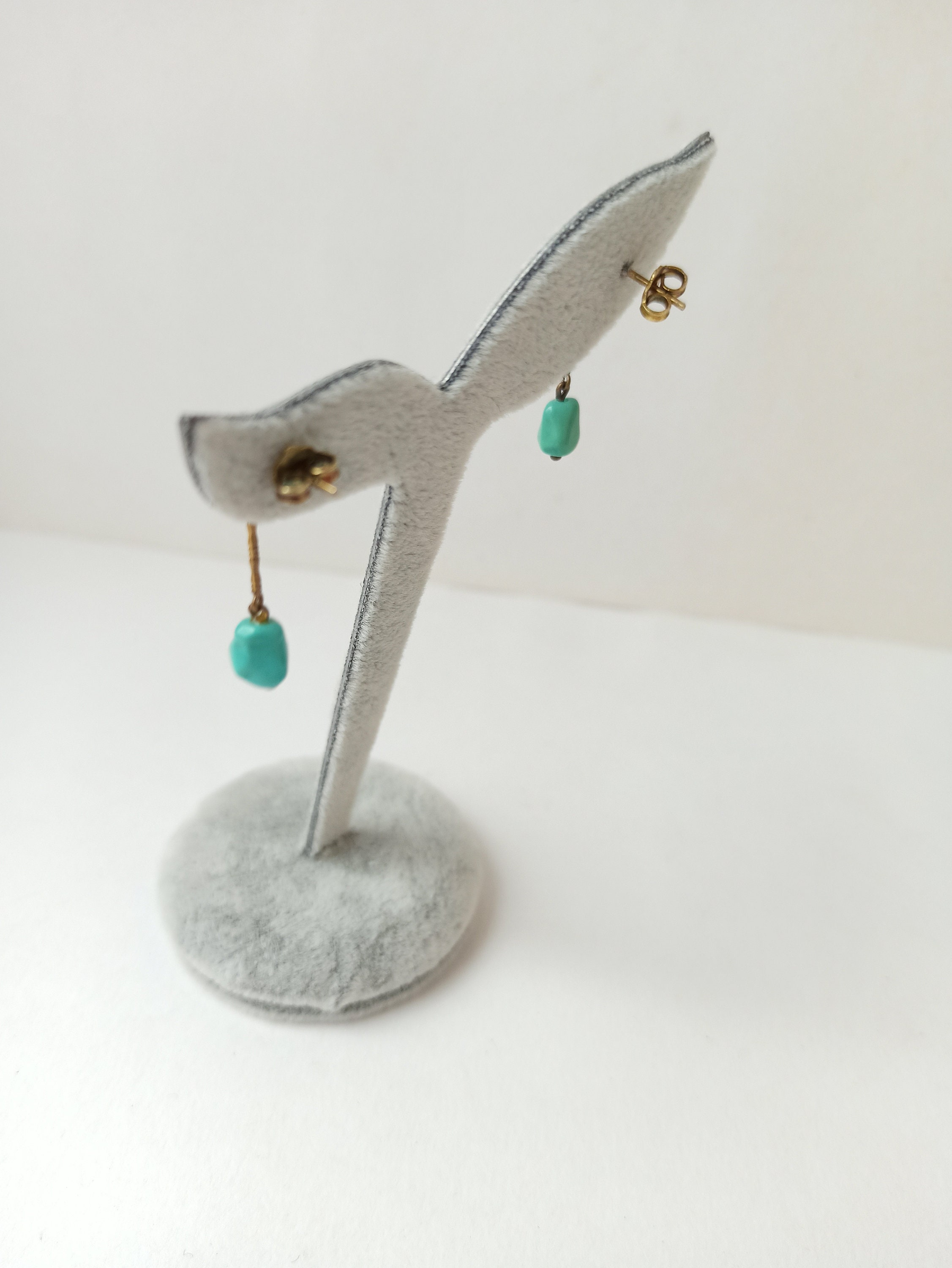 Boucles D'oreilles Pendantes En Argent Sterling 925 - Turquoise Brute - Style XXe Siècle - Très Bel état