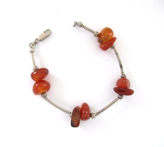 Vintage silver bracelet 925 with carnelian and si… - image 2