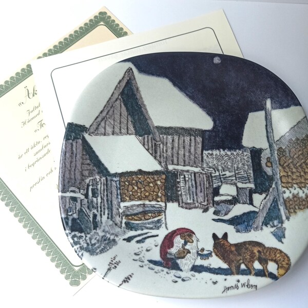 Tomten Weihnachten Vintage Harald Wiberg Dekorative Winterszene Wichtel Weihnachtsmann Tiere Guldkroken Schweden Sammler Wandteller