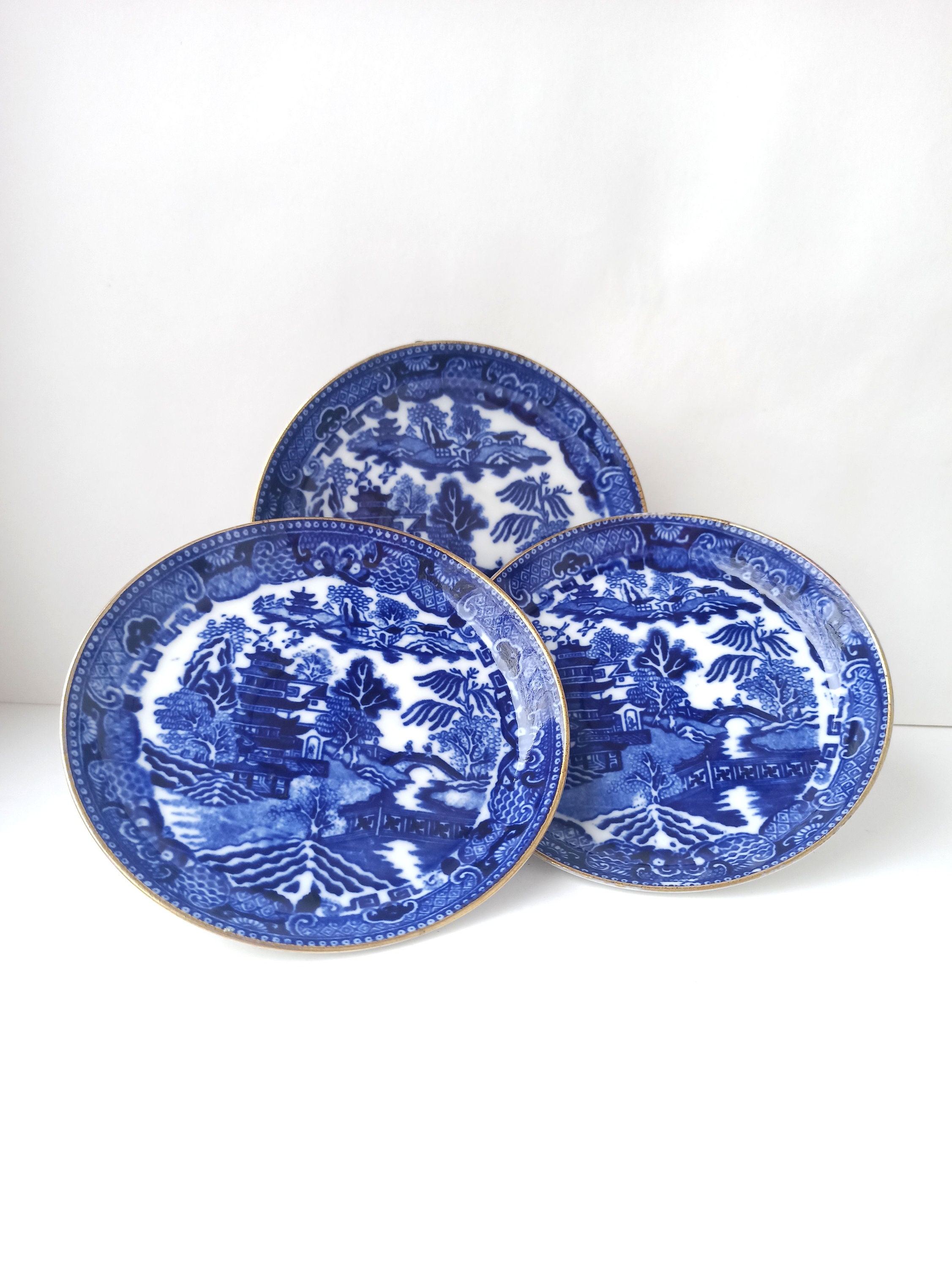 Set of 3 Antique Colbalt Blue Plates Adderleys Made in England China ...