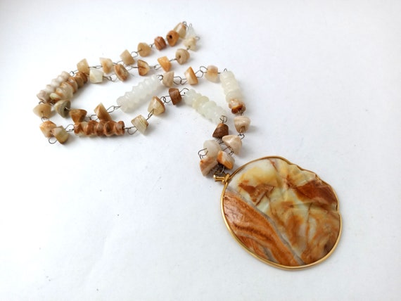 Vintage pendant/necklace made of natural onyx sto… - image 1