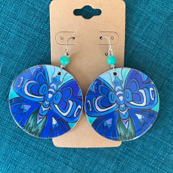 Northwest Coast Turquoise & Purple Blue Butterfly Earrings