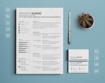 One Page Resume Template with Card and Icons