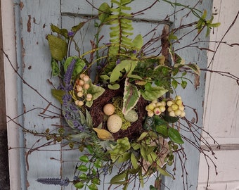 Bird's nest wreath, Nesting wreath, Farmhouse wreath