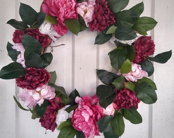 Peony wreath, Cottage wreath, Spring and Summer wreath, Farmhouse wreath, Peony garden wreath