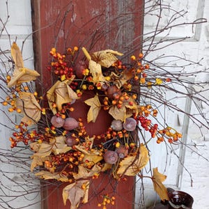 Wispy bittersweet wreath, Primitive bittersweet wreath, Fall farmhouse wreath