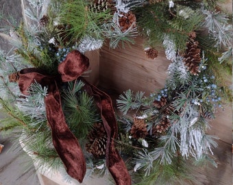 Snowy pine wreath, Winter wreath, Cabin wreath, Farmhouse wreath