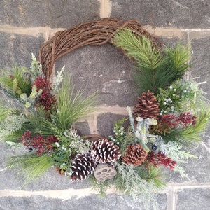 Farmhouse Christmas wreath, Juniper wreath, Christmas greens wreath, Pine cone wreath, Rustic pine wreath, Woodsy Christmas wreath