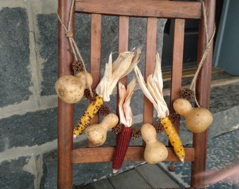 Primitive Indian corn garland, Thanksgiving garland, Gourd garland