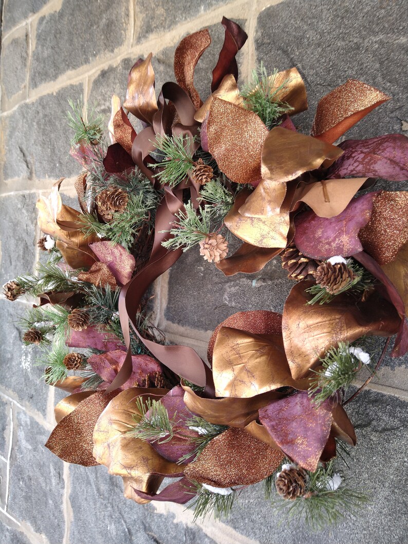 gilded-magnolia-wreath-holiday-magnolia-wreath-traditional-etsy