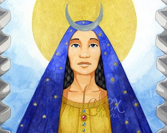Original watercolor painting of the Phoenician goddess Astarte