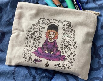Cotton kit pouch with new moon ritual illustration