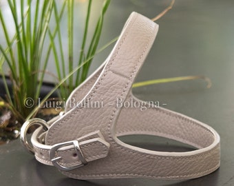 Dog harness, made in soft genuine Italian leather, color Dove-grey