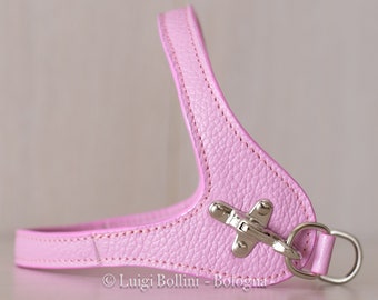 Dog harness, made in soft genuine Italian leather, pink color