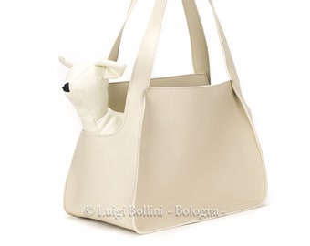 Transportín para perros, piel suave, fabricado en Italia.