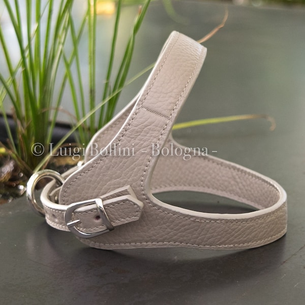 Dog harness, made in soft genuine Italian leather, color Dove-grey