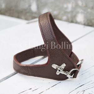 Dog harness, made in soft genuine Italian leather, brown color