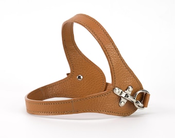Leather dog harness tan color, handmade in Italy, custom fit, step-in