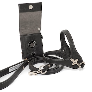 Leather dog harness and leash set brown tan color handmade Italian leather custom adjustable elegant design Grey