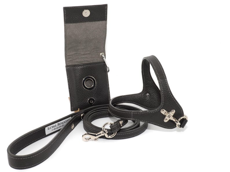 Leather dog harness and leash set brown tan color handmade Italian leather custom adjustable elegant design Grey