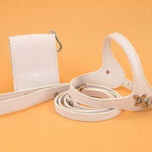 Leather dog harness and leash set brown tan color handmade Italian leather custom adjustable elegant design White