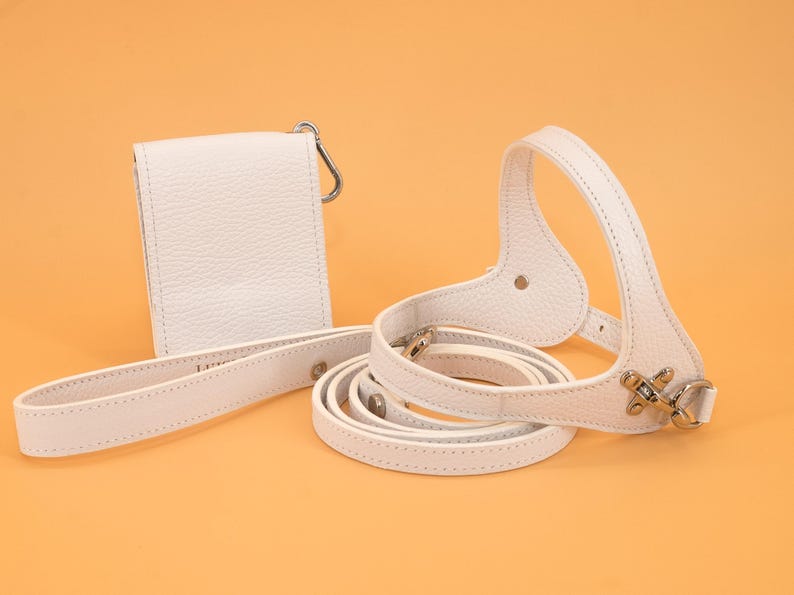 Leather dog harness and leash set brown tan color handmade Italian leather custom adjustable elegant design White