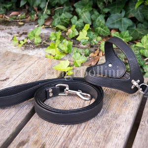 Dog harness and leash set, Black color, genuine Italian leather