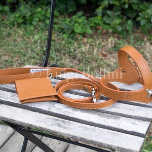 Dog harness and leash set, Buff color, genuine Italian leather