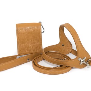 Leather dog harness and leash set brown tan color handmade Italian leather custom adjustable elegant design Beige