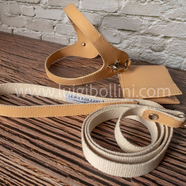 Dog harness and leash, made in vegan leather Mirum® Beige